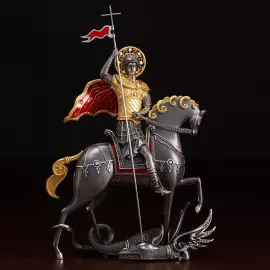 Jewelry souvenir made of silver "George the Victorious" with diamonds and sapphires